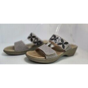 Naot Brown Crosshatch Black Flower Detail Leather & Suede Sandals Low Heel Sz 41